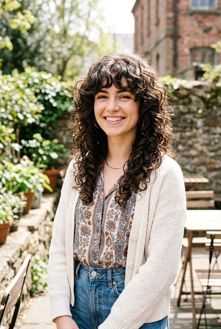 Curly Shag Haircut With Curtain Bangs - 20 curtain bangs for curly hair - 20 curtain bangs for curly hair