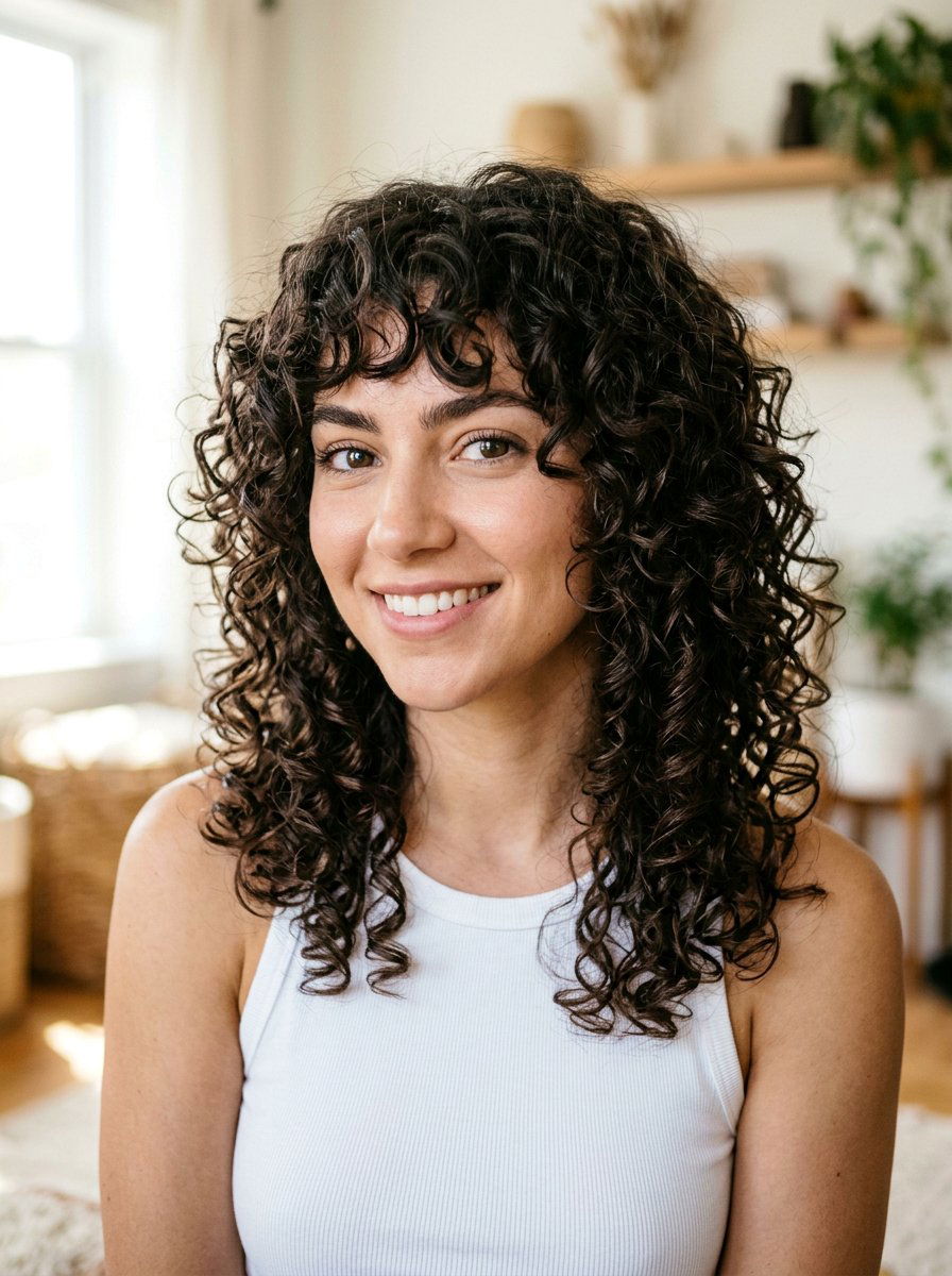 Curly Shag With Bottleneck Bangs - 20 shag haircut for thick wavy hair women - 20 shag haircut for thick wavy hair women