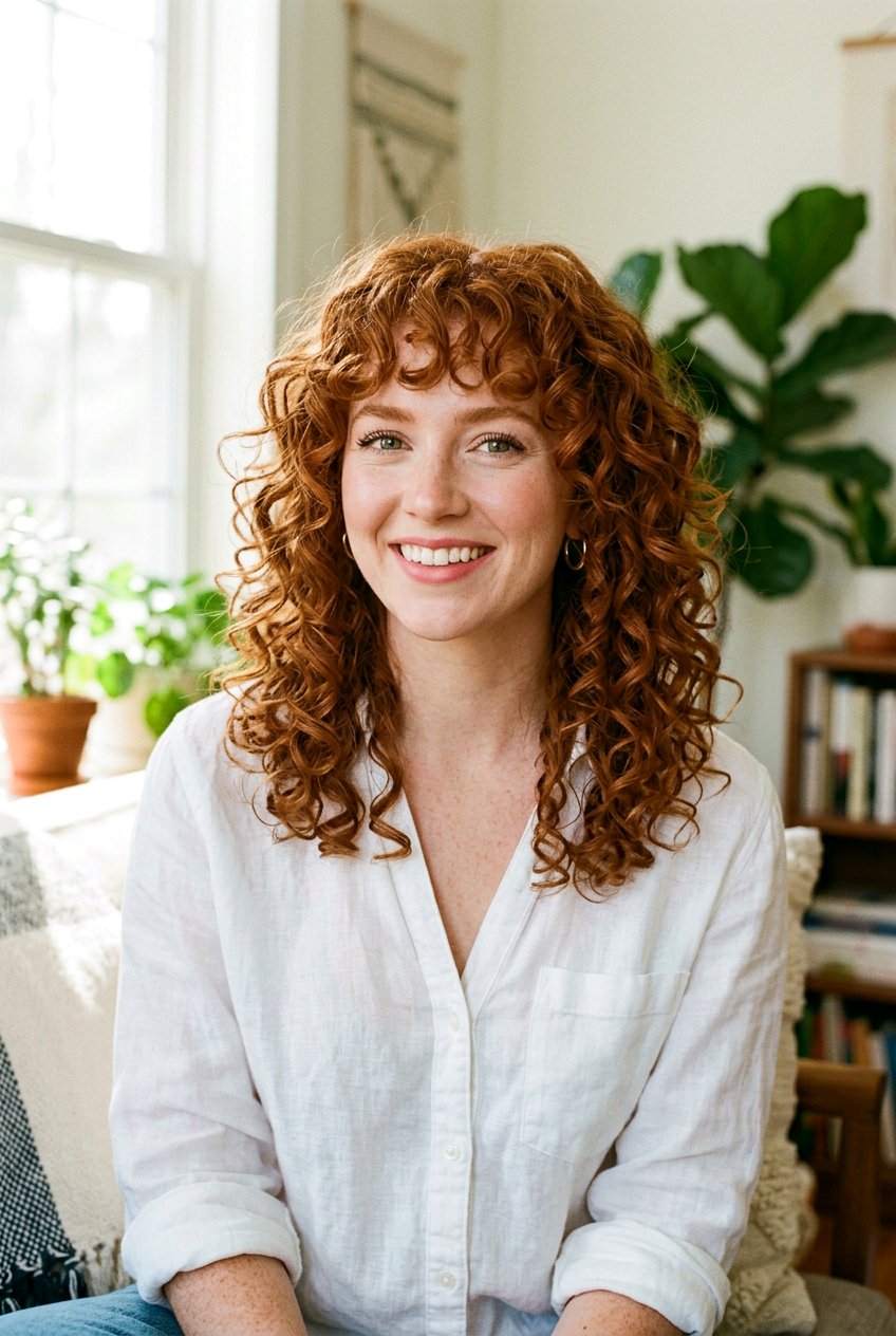 Curly Shag With Bottleneck Fringe - 20 shag haircut with wispy fringe - 20 shag haircut with wispy fringe