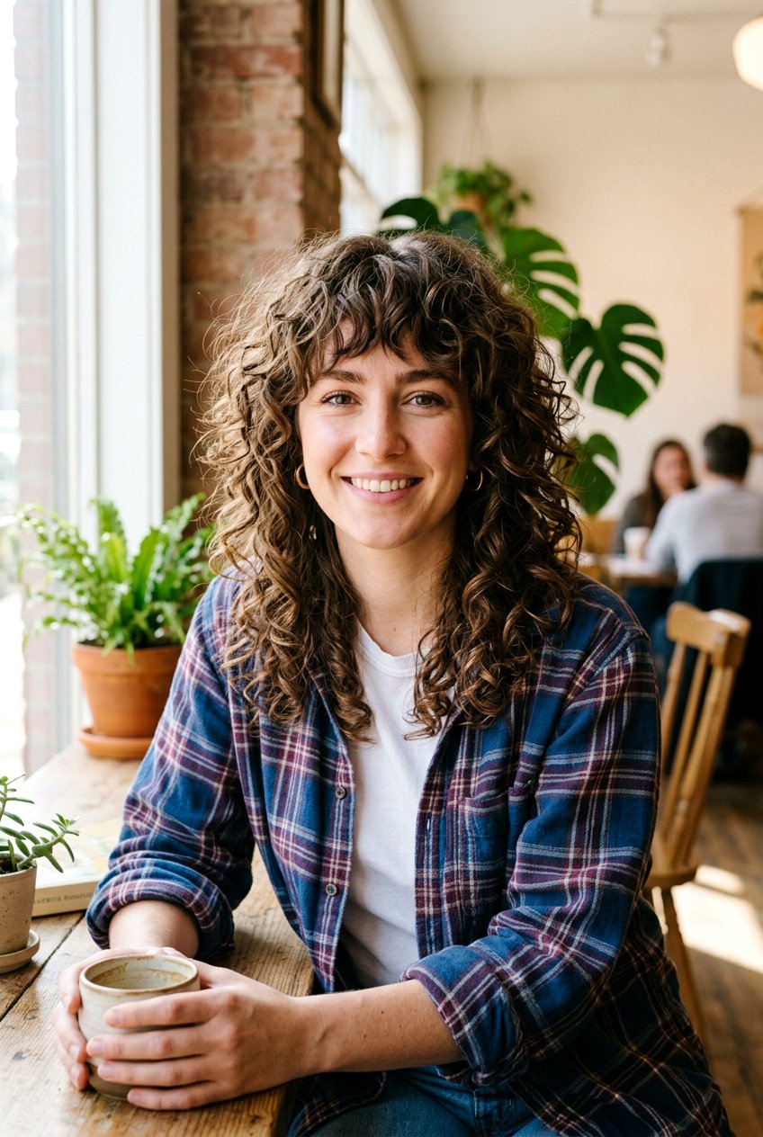 Curly Shag With Choppy Bangs - 20 short bangs for curly hair women - 20 short bangs for curly hair women