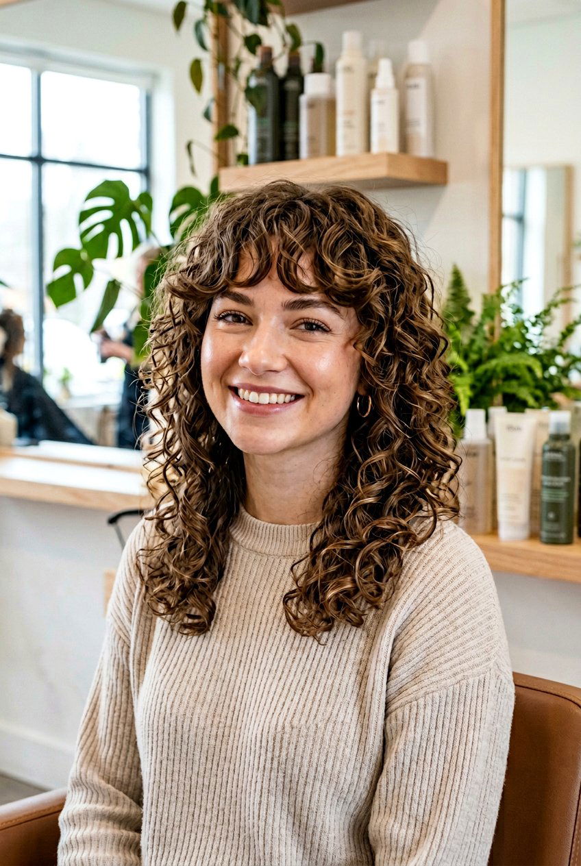 Curly Shag With Curtain Bangs For Heart Shaped Face - 20 curly haircut for heart shaped face - 20 curly haircut for heart shaped face