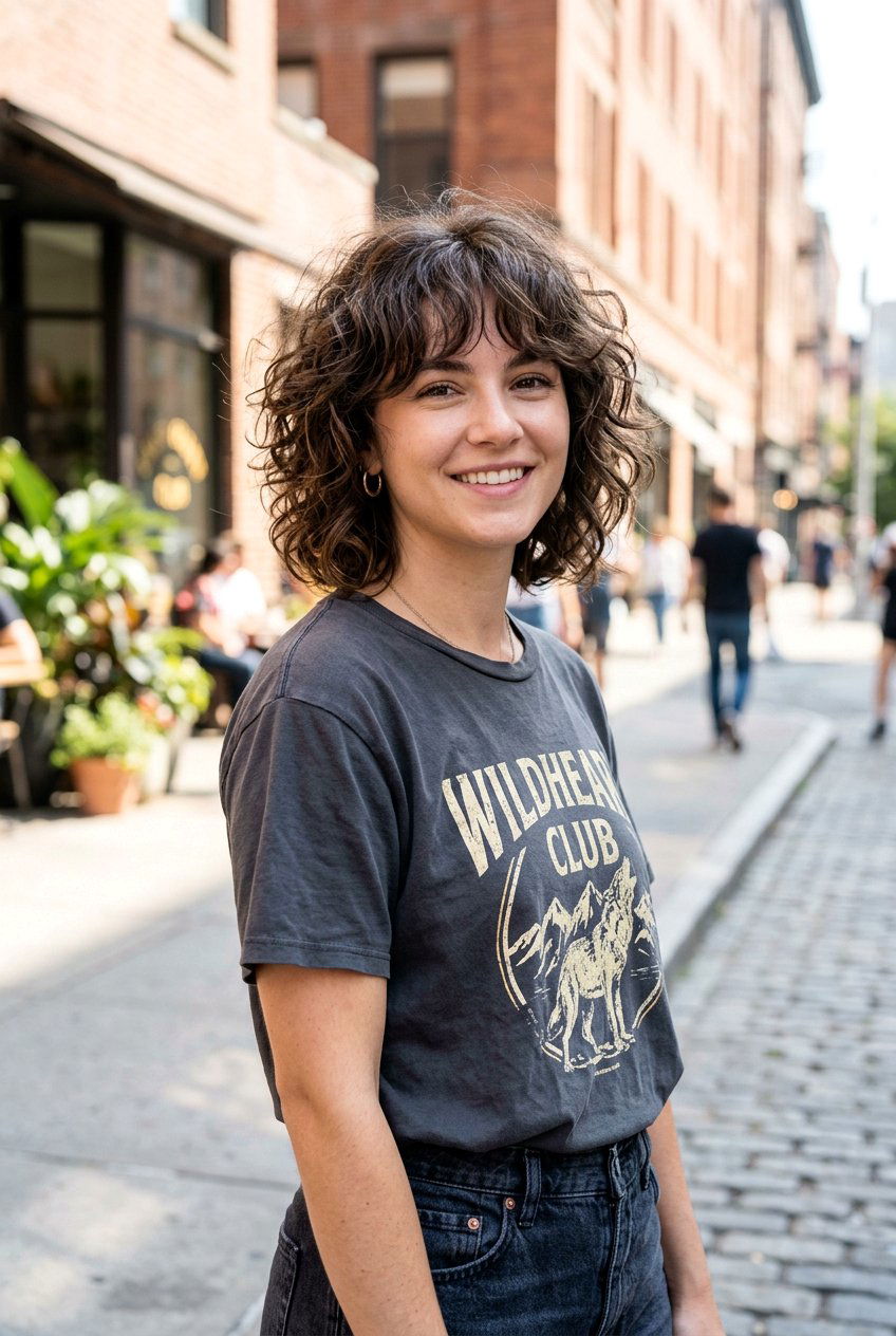 Curly Shaggy Bob With Curtain Bangs - 20 curly haircut with curtain bangs - 20 curly haircut with curtain bangs