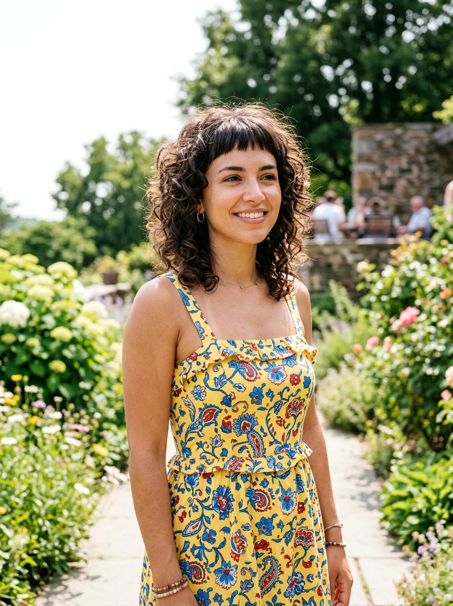 Curly Shoulder Length Bixie Cut With Baby Bangs - 20 curly shoulder length haircut with bangs - 20 curly shoulder length haircut with bangs