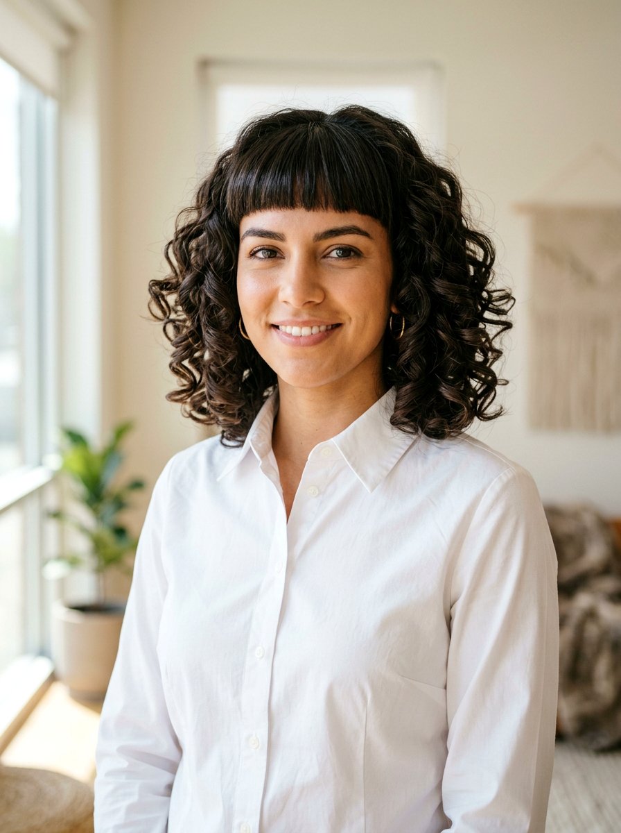 20 Stunning Curly Shoulder Length Haircut With Bangs Ideas