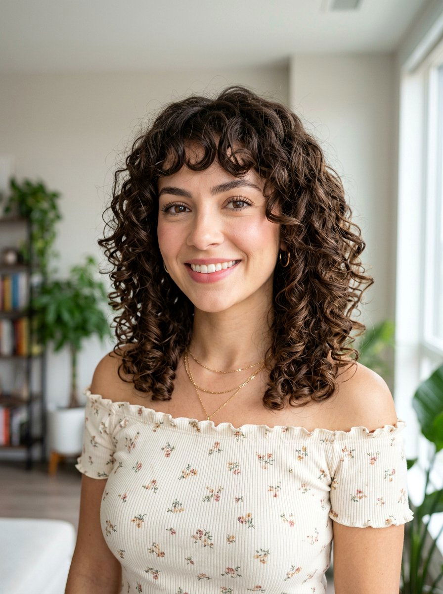 Curly Shoulder Length Bottleneck Bangs Cut - 20 curly shoulder length haircut with bangs - 20 curly shoulder length haircut with bangs