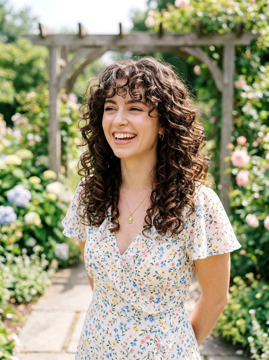Curly Shoulder Length Butterfly Cut With Face Framing Bangs - 20 curly shoulder length haircut with bangs - 20 curly shoulder length haircut with bangs