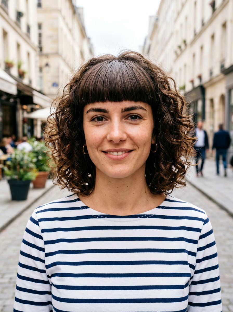 Curly Shoulder Length French Bob With Straight Across Bangs - 20 curly shoulder length haircut with bangs - 20 curly shoulder length haircut with bangs