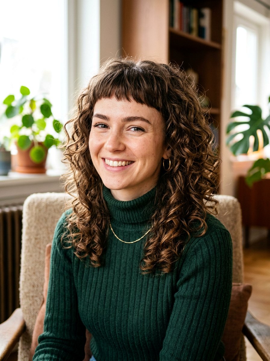 Curly Shoulder Length Layered Cut With Micro Bangs - 20 curly shoulder length haircut with bangs - 20 curly shoulder length haircut with bangs