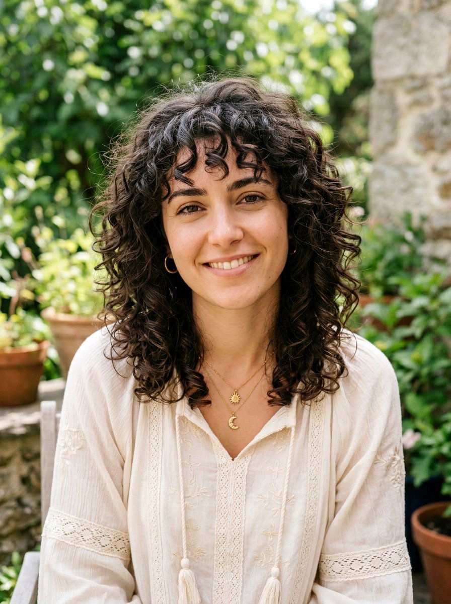 Curly Shoulder Length Messy Cut With Curly Bangs - 20 curly shoulder length haircut with bangs - 20 curly shoulder length haircut with bangs