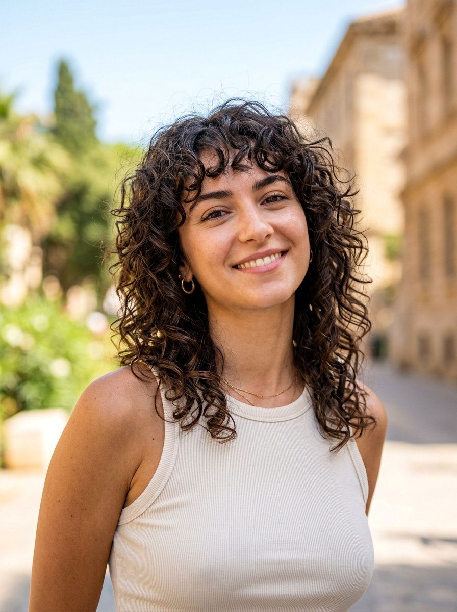 Curly Shoulder Length Razor Cut With Piecey Bangs - 20 curly shoulder length haircut with bangs - 20 curly shoulder length haircut with bangs