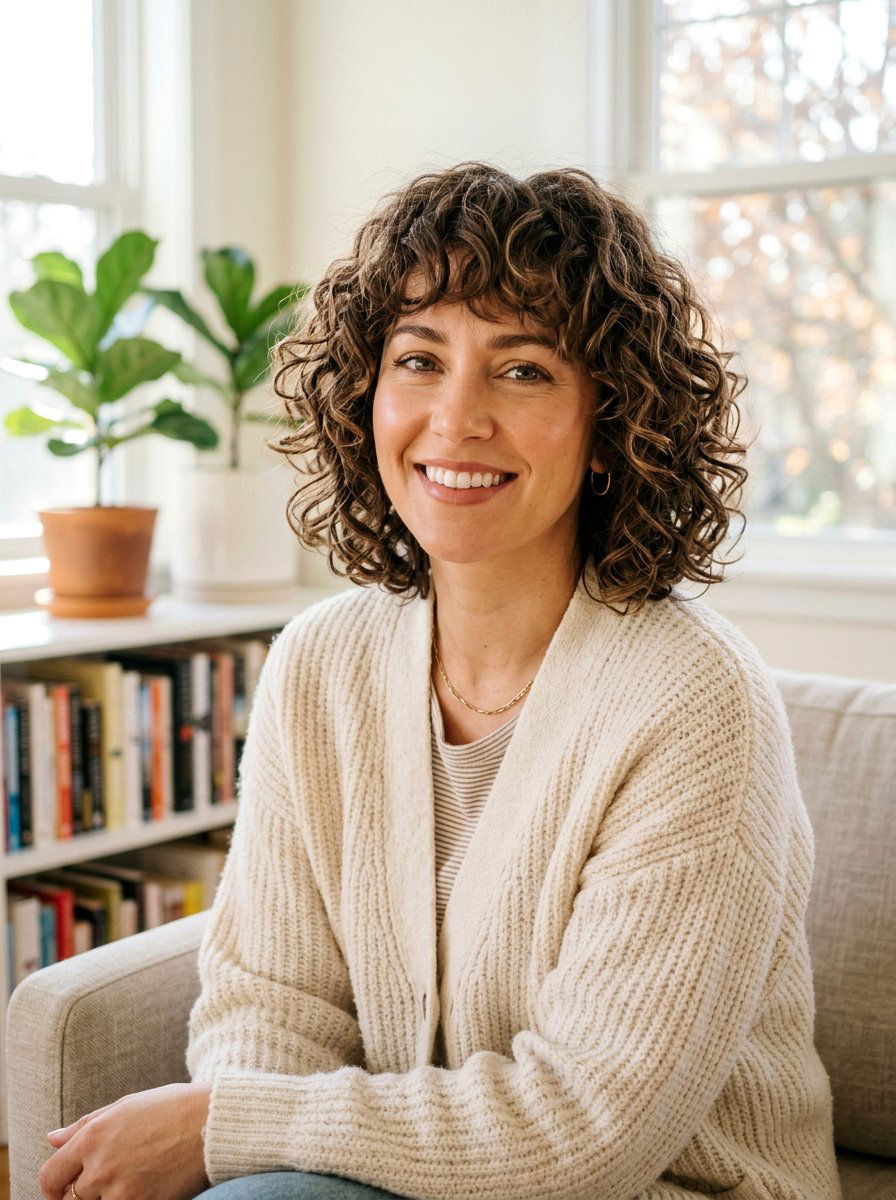Curly Shoulder Length Rounded Bob With Feathered Bangs - 20 curly shoulder length haircut with bangs - 20 curly shoulder length haircut with bangs