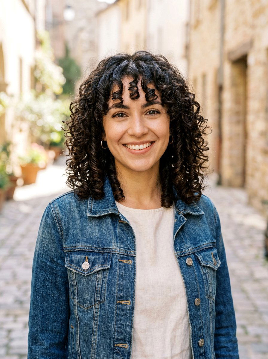 Curly Shoulder Length Textured Cut With Split Bangs - 20 curly shoulder length haircut with bangs - 20 curly shoulder length haircut with bangs