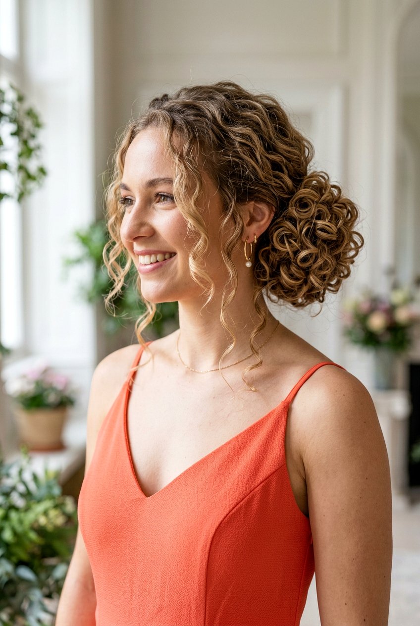 Curly Side Bun For Medium Hair - 20 formal wedding guest side bun - 20 formal wedding guest side bun