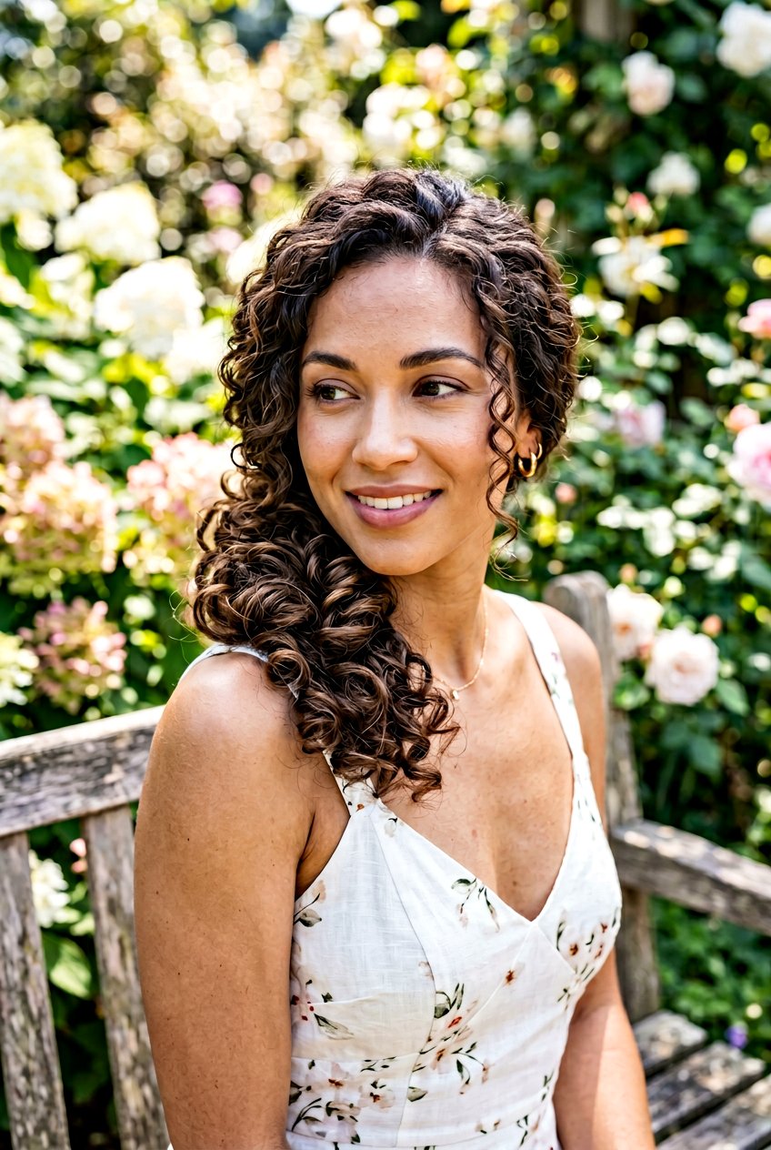 Curly Side Bun Updo For Summer - 20 summer hairstyles for curly hair - 20 summer hairstyles for curly hair