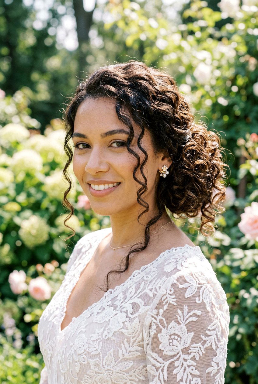 Curly Side Bun With Tendrils - 20 bridesmaid side bun with curls - 20 bridesmaid side bun with curls