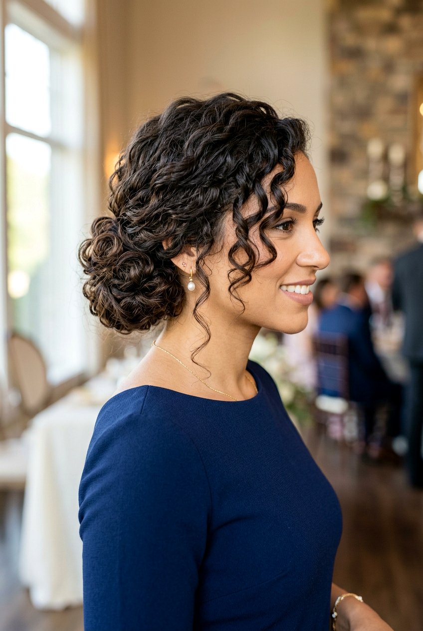 Curly Side Bun - 20 humidity proof hairstyles for curly hair - 20 humidity proof hairstyles for curly hair