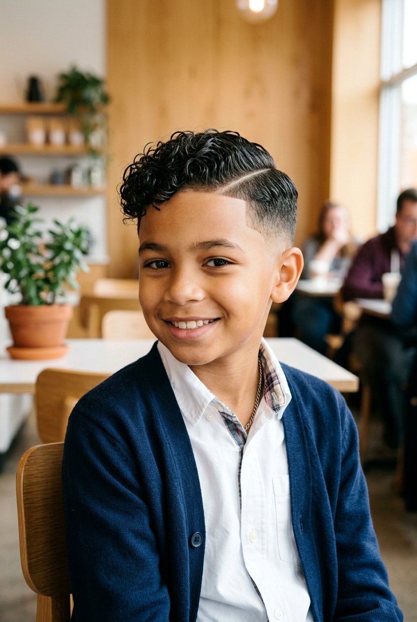 Curly Side Part with Low Fade for Mixed Boys - 20 mixed boys curly haircuts - 20 mixed boys curly haircuts