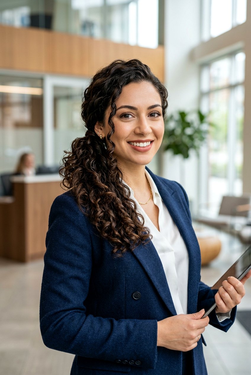 20 Chic Office Hairstyle for Curly Shoulder Length Hair