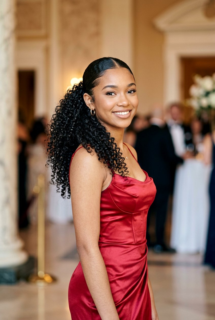 Curly Side Ponytail - 20 prom hairstyle for teenage girls with curls - 20 prom hairstyle for teenage girls with curls