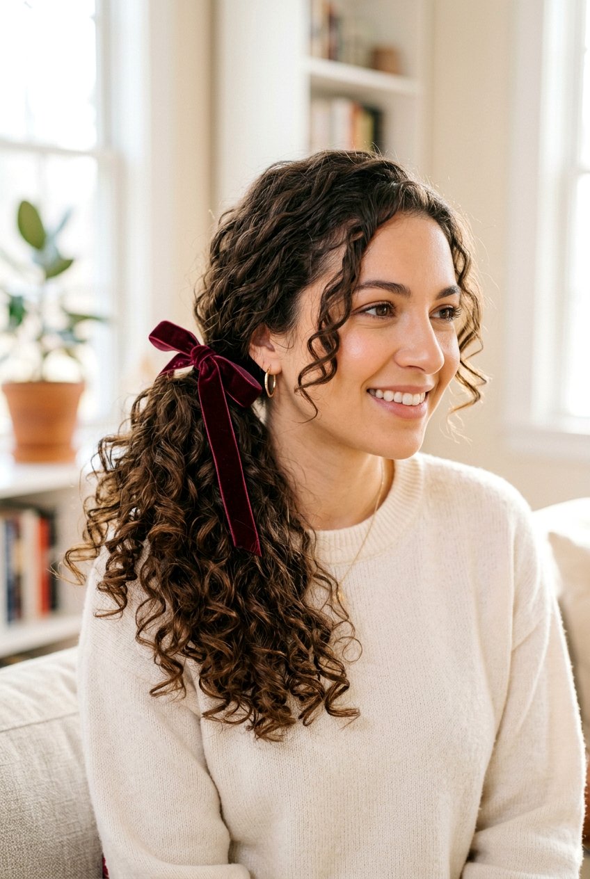 Curly Side Ponytail - 20 school hairstyle for naturally curly hair - 20 school hairstyle for naturally curly hair