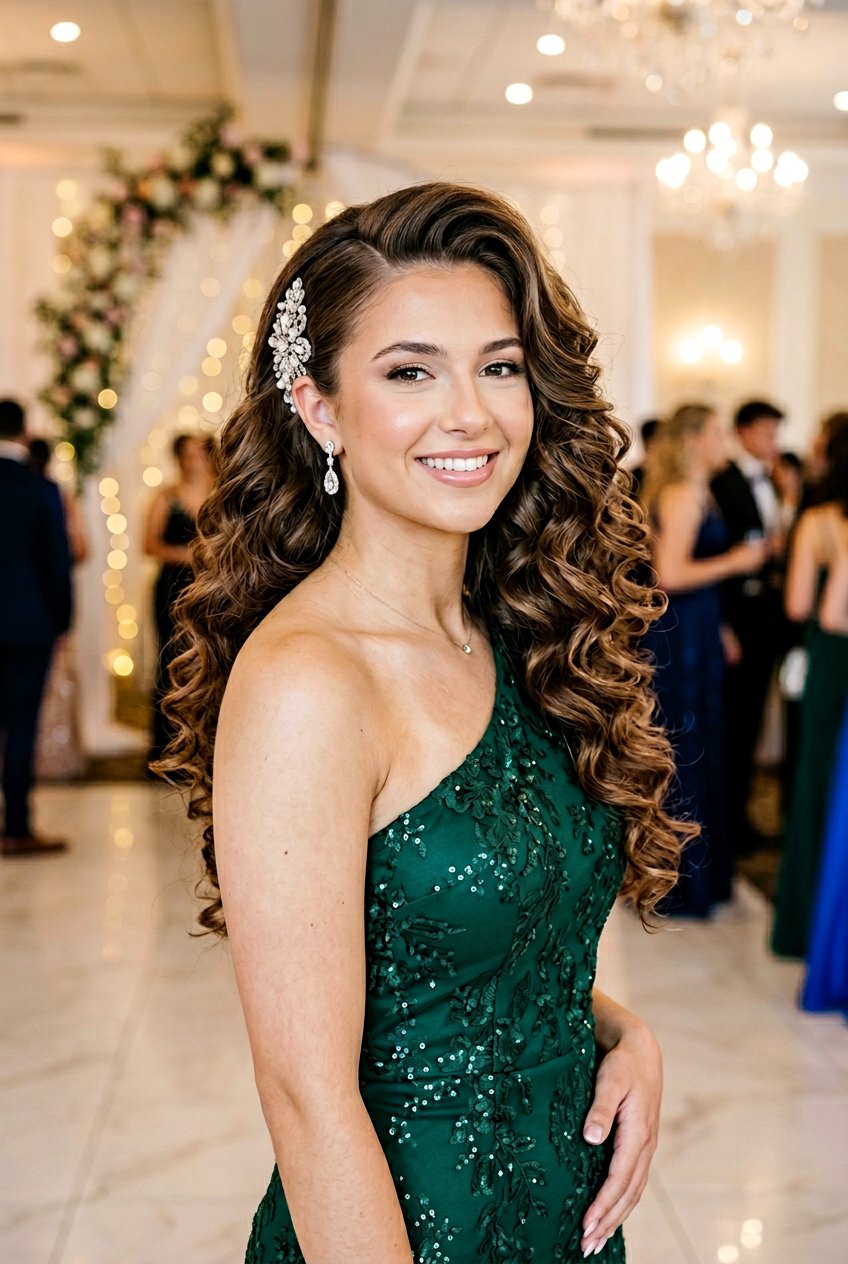 Curly Side Sweep Prom Hairstyle - 20 prom hairstyles for curly hair - 20 prom hairstyles for curly hair