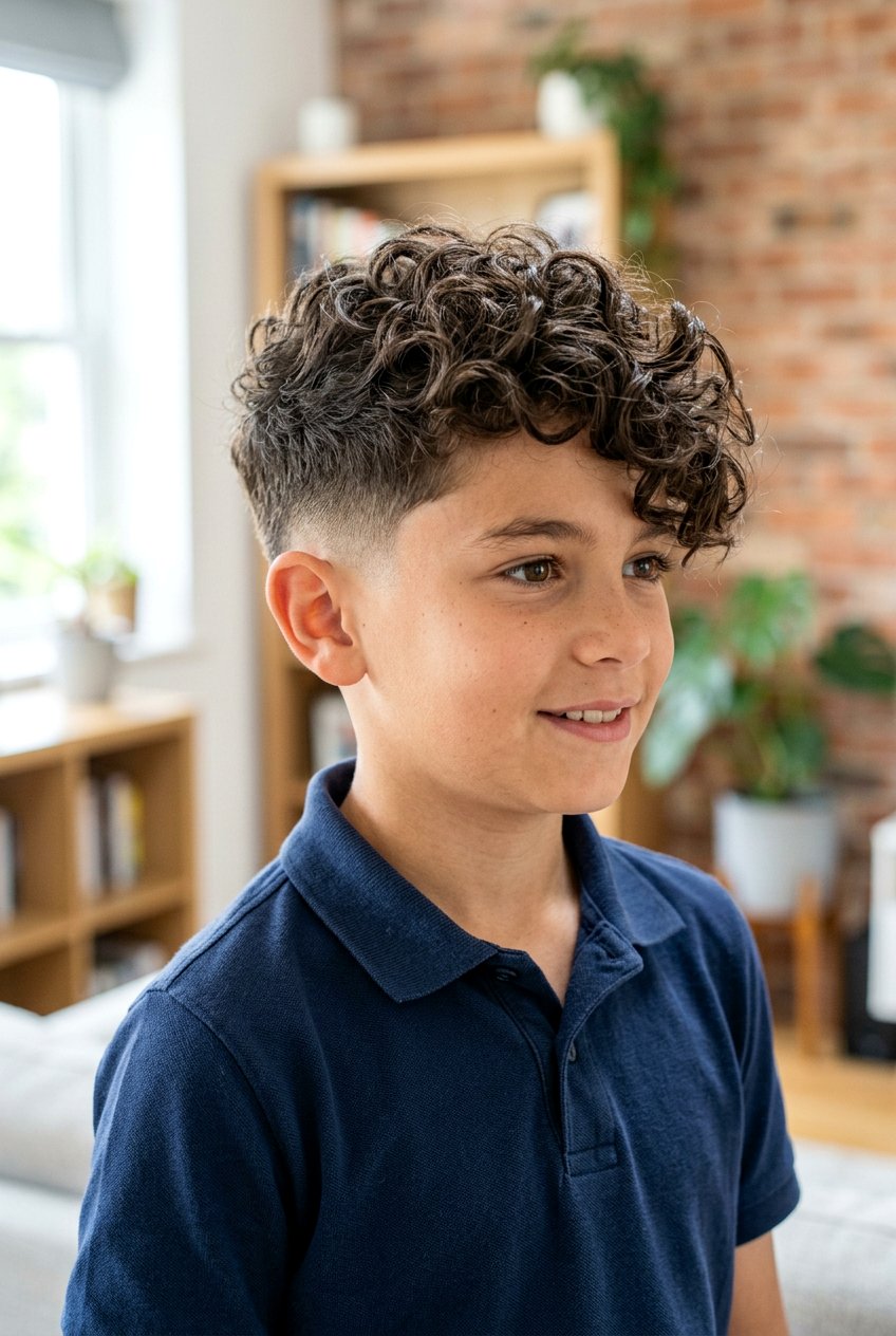 Curly Side Swept Fringe With Drop Fade - 20 boys haircut with side swept fringe - 20 boys haircut with side swept fringe