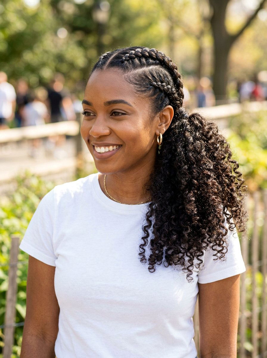 Curly Side Swoop Ponytail With Braids - 20 side swoop braid ponytail - 20 side swoop braid ponytail