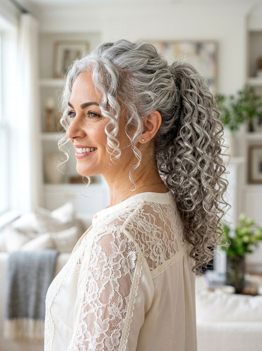 Curly Silver Ponytail - 20 classy silver ponytail hairstyle - 20 classy silver ponytail hairstyle