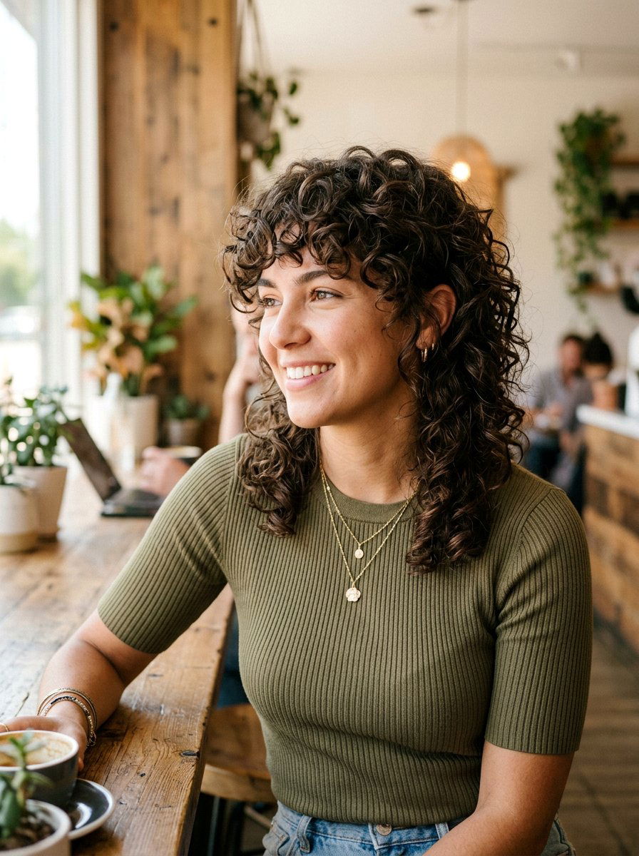 Curly Soft Mullet with Bangs - 20 soft mullet with bangs - 20 soft mullet with bangs