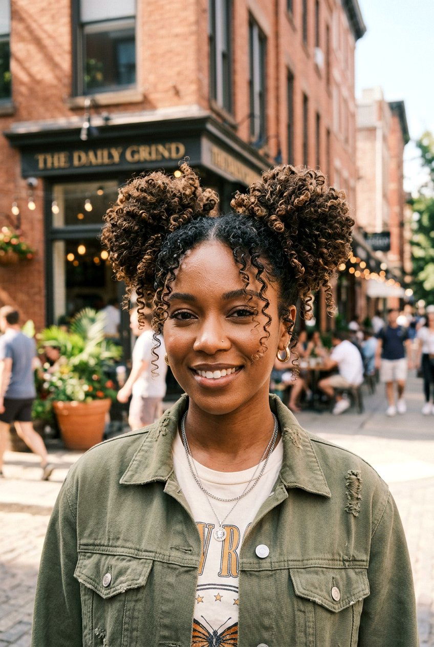 Curly Space Buns - 20 everyday curls hairstyle - 20 everyday curls hairstyle