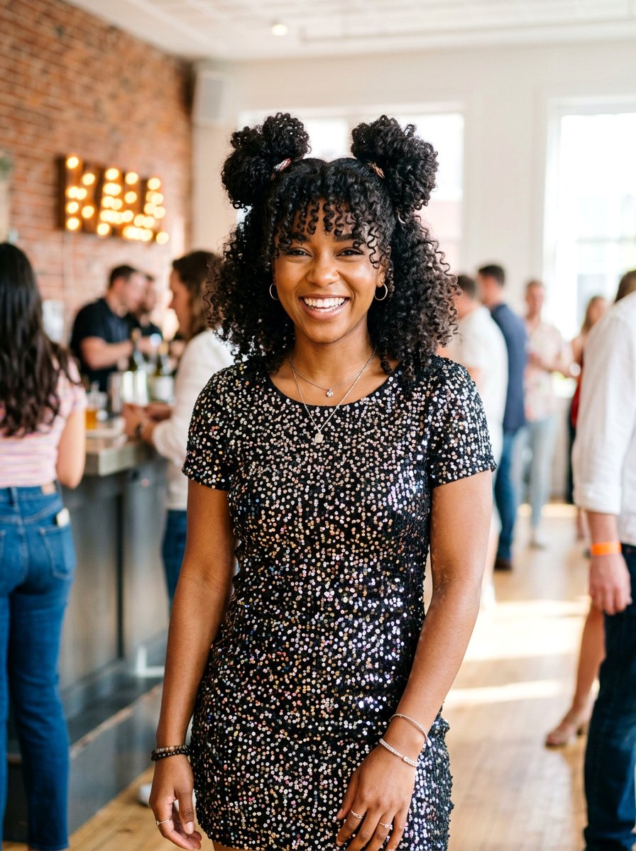 Curly Space Buns - 20 homecoming hairstyles for curly hair - 20 homecoming hairstyles for curly hair