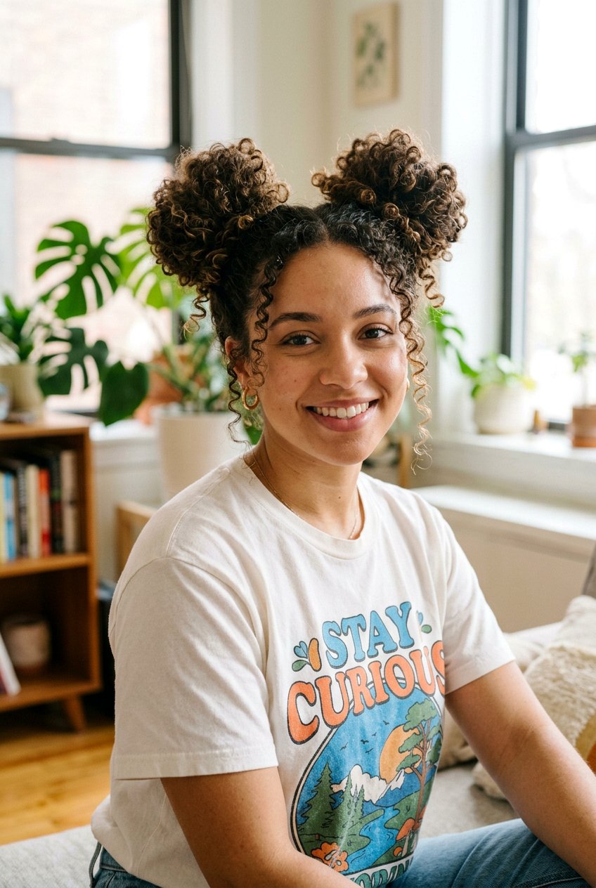 Curly Space Buns Without Heat - 20 air dry hairstyles for curly hair - 20 air dry hairstyles for curly hair