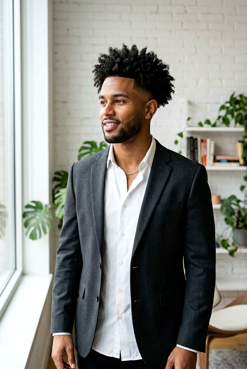 Curly Taper Disconnected Top - 20 men curly taper for business casual - 20 men curly taper for business casual