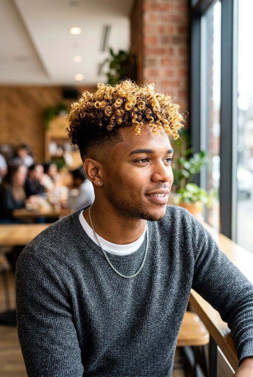 Curly Taper with Golden Blonde Highlights - 20 curly taper cut with blonde highlights - 20 curly taper cut with blonde highlights