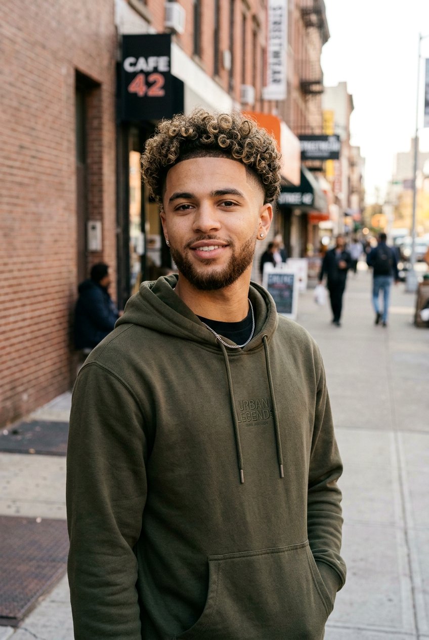 Curly Taper with Sandy Blonde Highlights - 20 curly taper cut with blonde highlights - 20 curly taper cut with blonde highlights