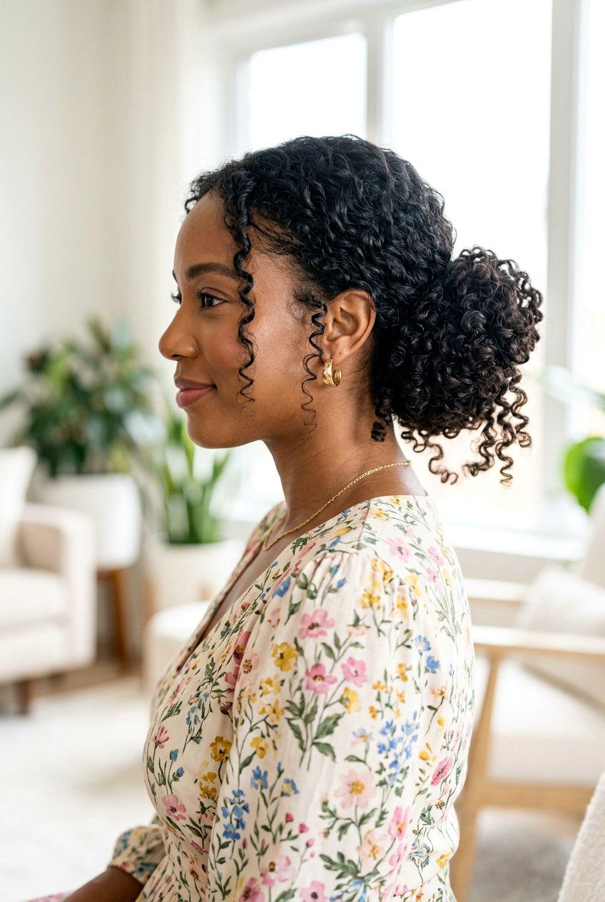 Curly Texture Low Bun - 20 low bun for mother of the bride - 20 low bun for mother of the bride