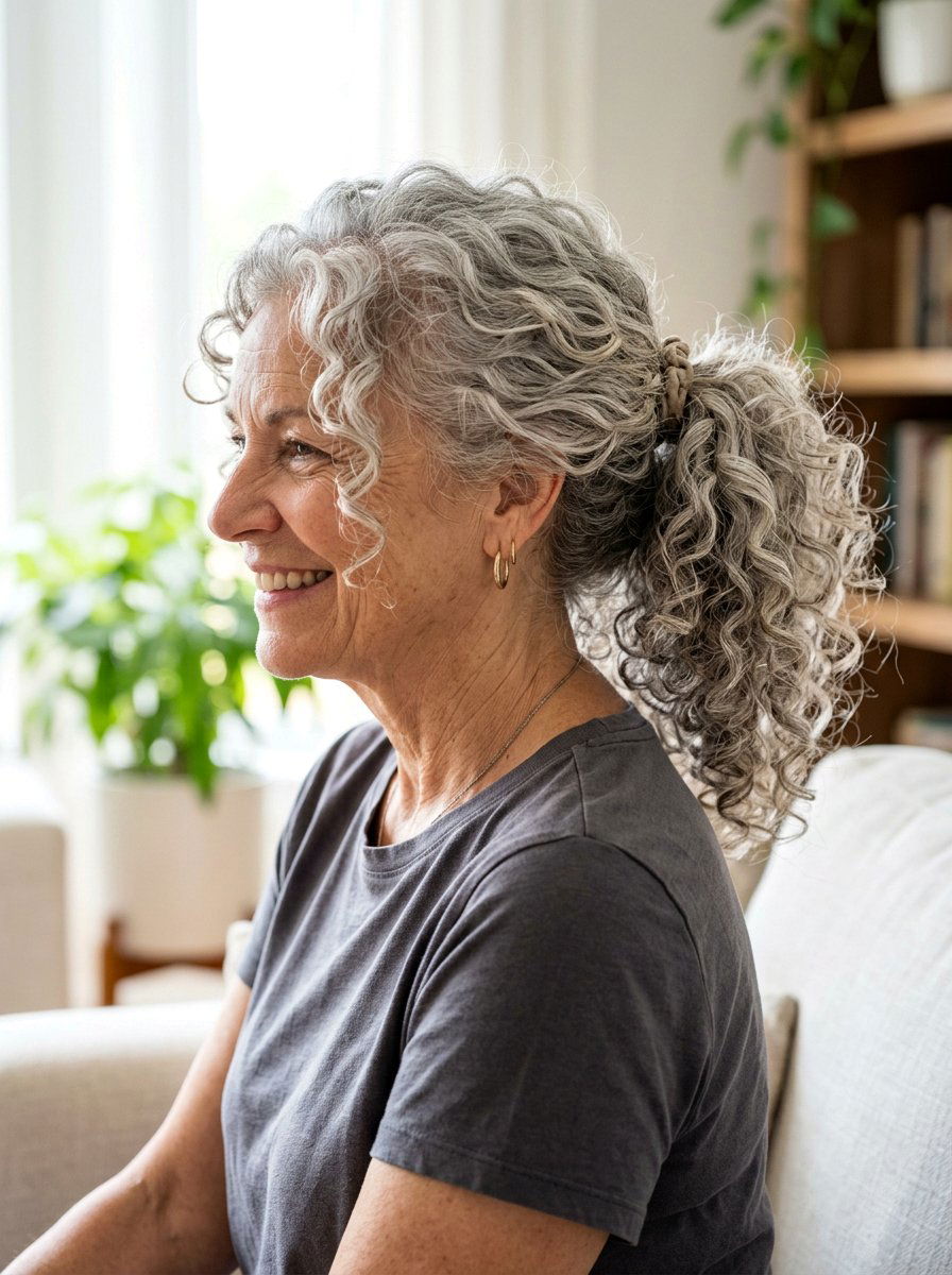 Curly Textured Ponytail - 20 elegant ponytail hairstyle for older women - 20 elegant ponytail hairstyle for older women