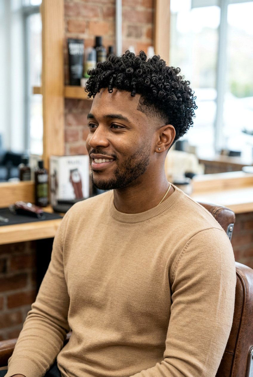 Curly Top Fade - 20 mens haircut for longer face shape - 20 men’s haircut for longer face shape