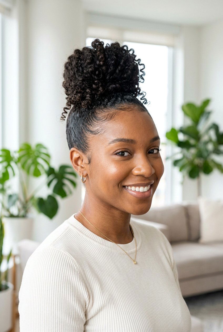 Curly Top Knot - 20 everyday curls hairstyle - 20 everyday curls hairstyle