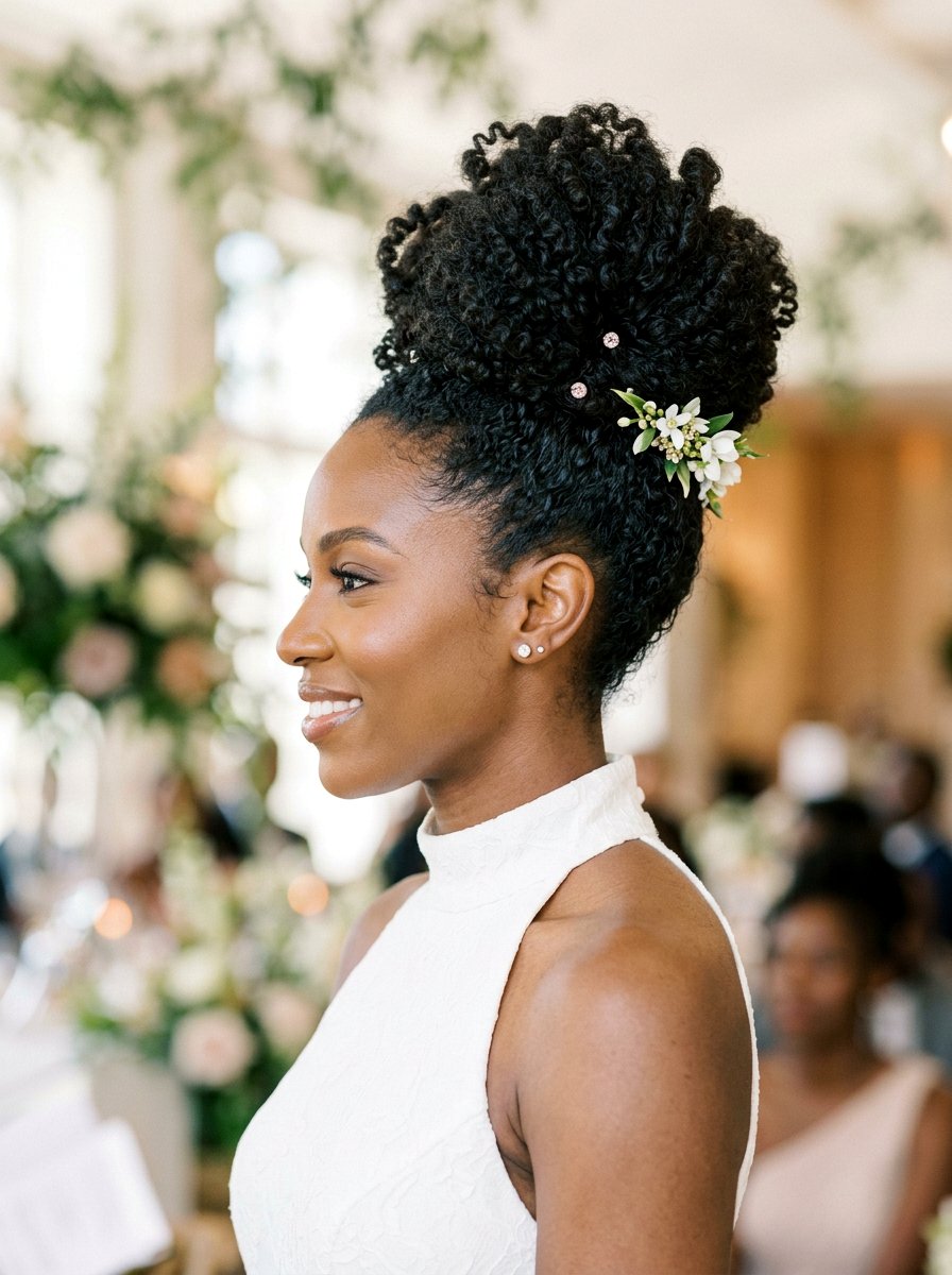 Curly Top Knot - 20 wedding hairstyles for curly brides - 20 wedding hairstyles for curly brides