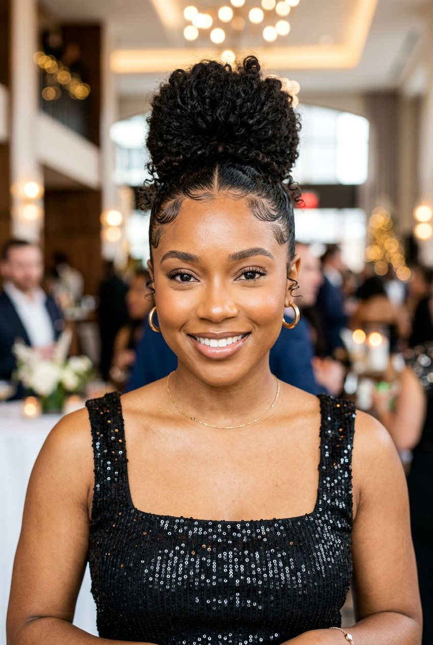 Curly Top Knot With Edges - 20 birthday hairstyle for little girls with curls