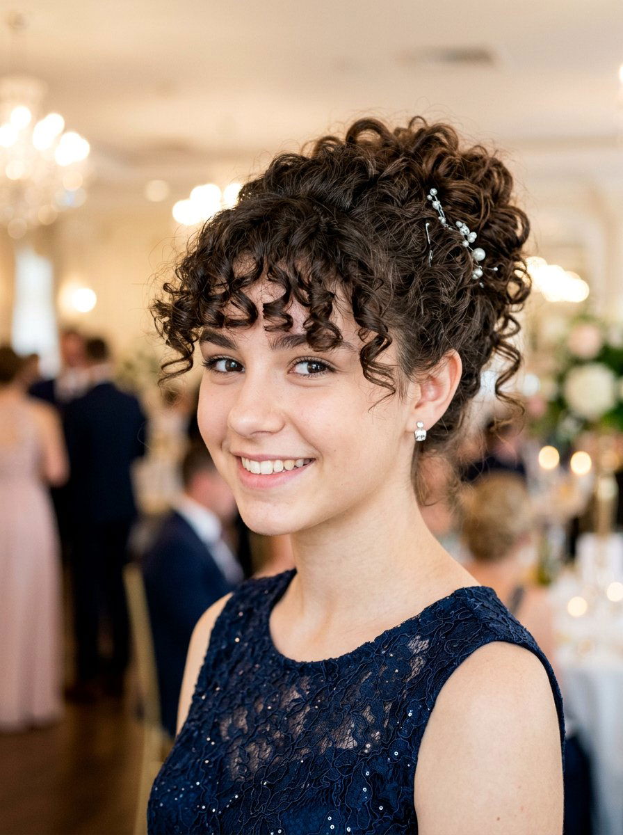 Curly Updo With Curly Bangs - 20 teen girls picture day hairstyle with curls - 20 teen girls picture day hairstyle with curls