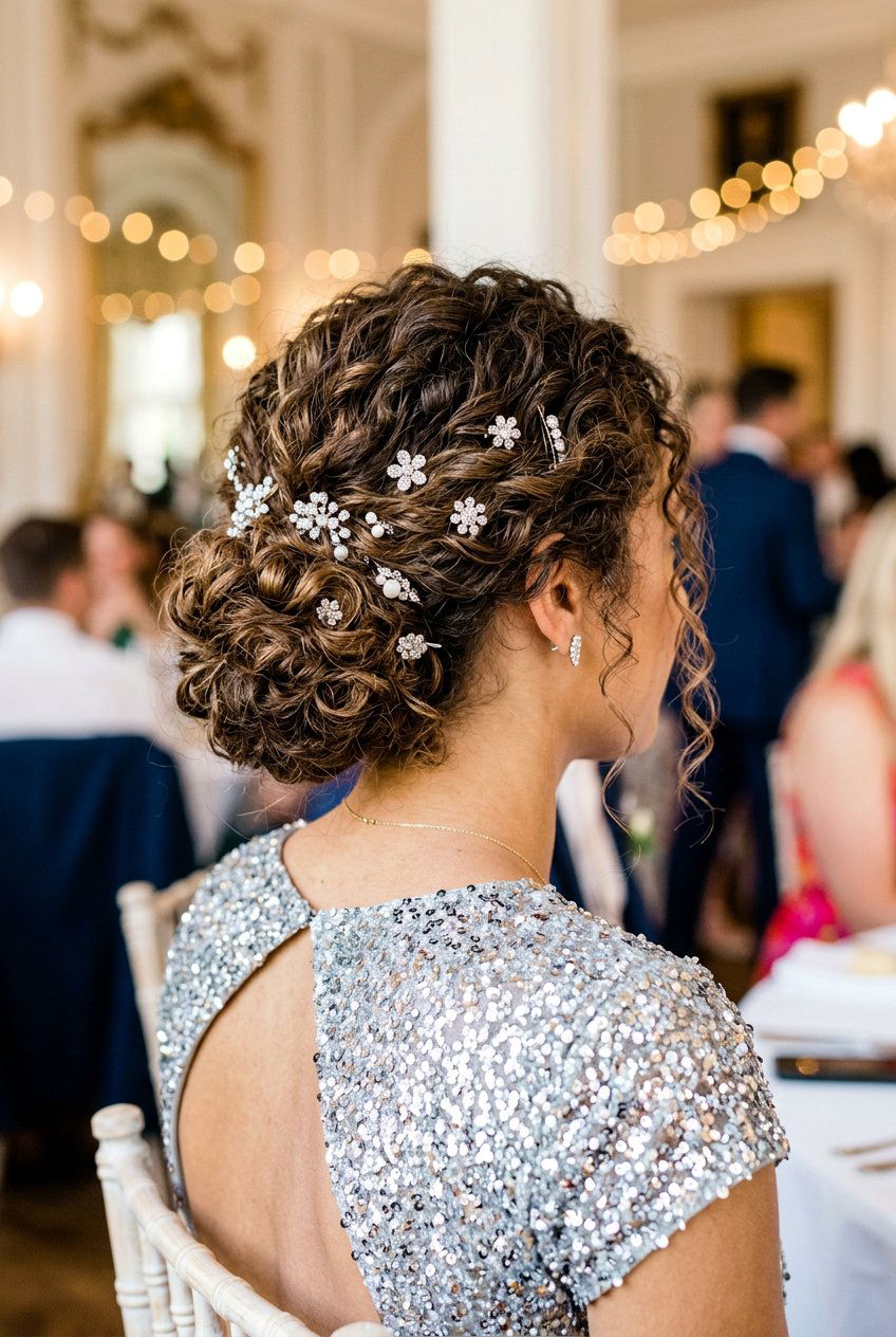 Curly Updo With Sparkly Pins - 20 festive curls hairstyle - 20 festive curls hairstyle