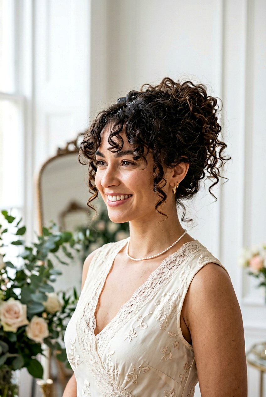 Curly Updo with Curtain Bangs - 20 prom hairstyles for curly hair - 20 prom hairstyles for curly hair