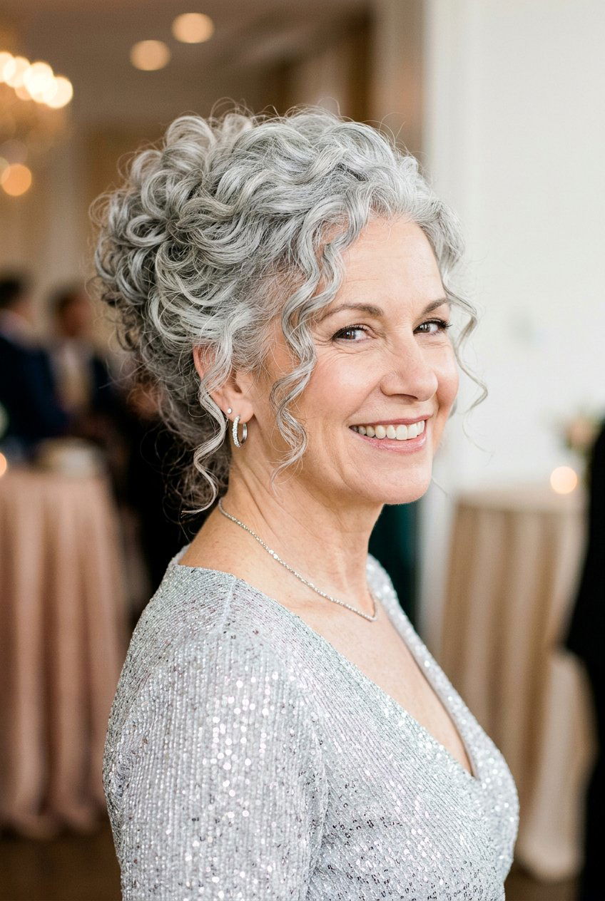 Curly Updo - 20 classy wedding guest hairstyles for women over 50 - 20 classy wedding guest hairstyles for women over 50