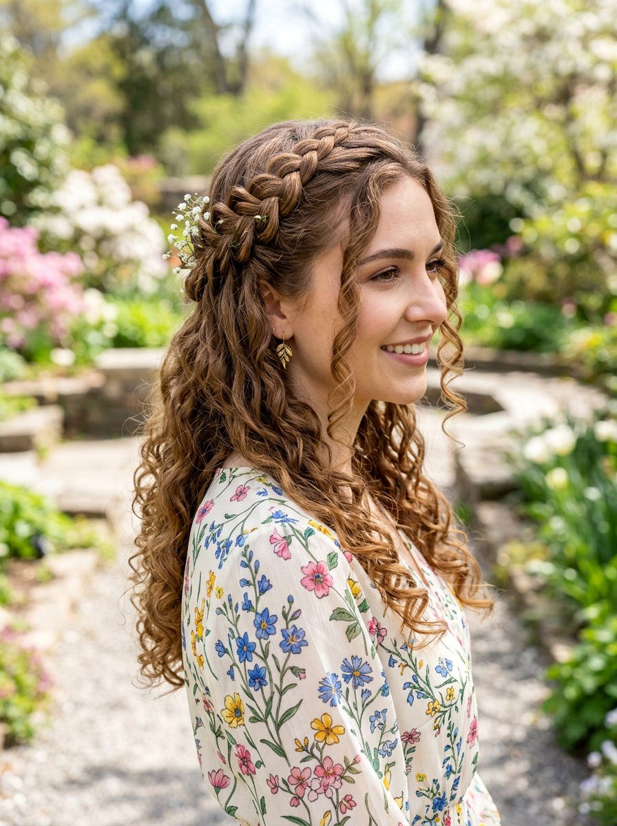 Curly Waterfall Braid - 20 date night hairstyle with romantic curls - 20 date night hairstyle with romantic curls