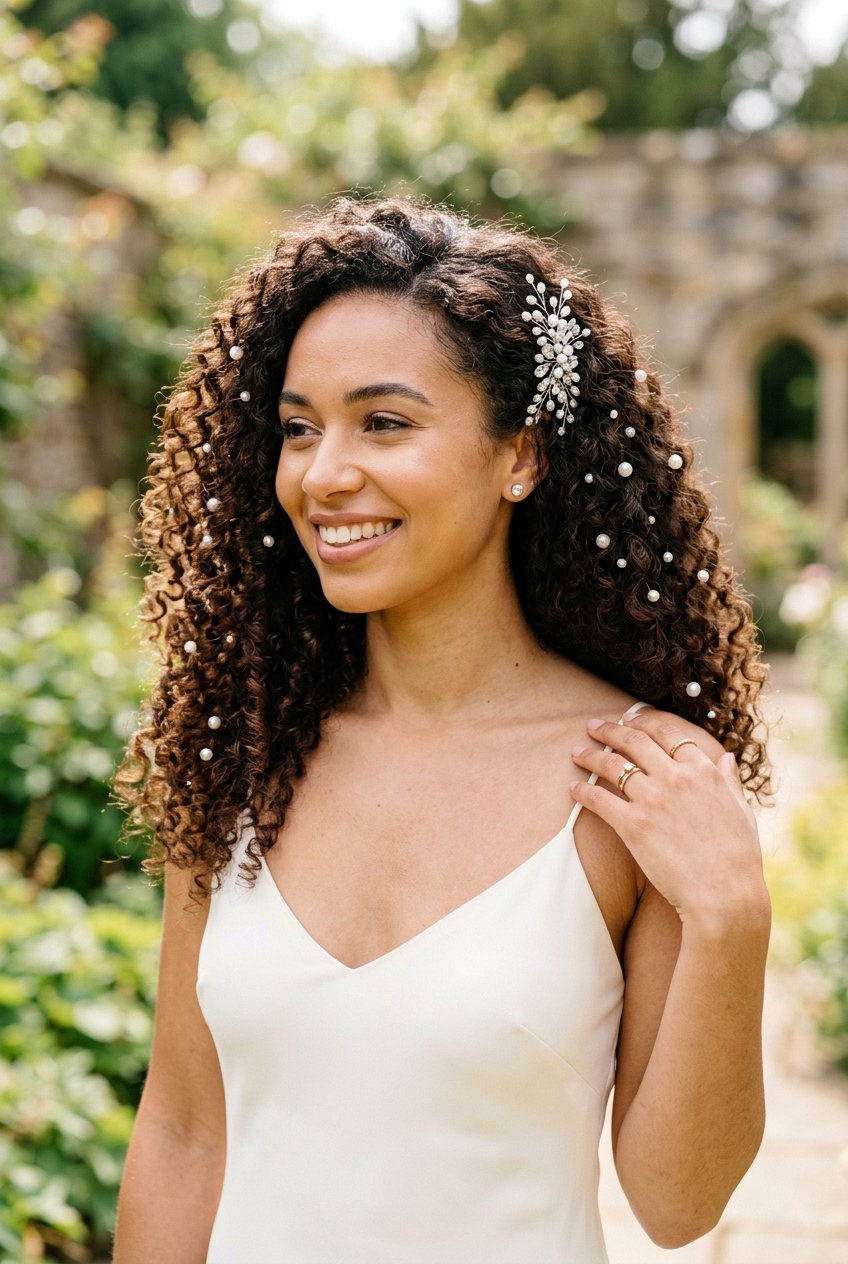 Curly Wedding Hairstyle With Hair Accessories - 20 wedding hairstyles for curly natural hair - 20 wedding hairstyles for curly natural hair