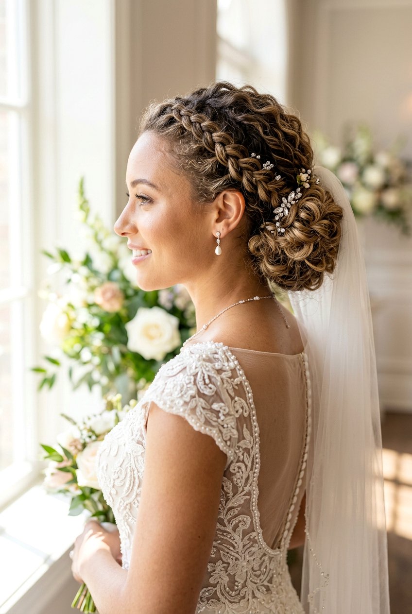 Curly Wedding Updo With Braids - 20 wedding hairstyles for curly natural hair - 20 wedding hairstyles for curly natural hair