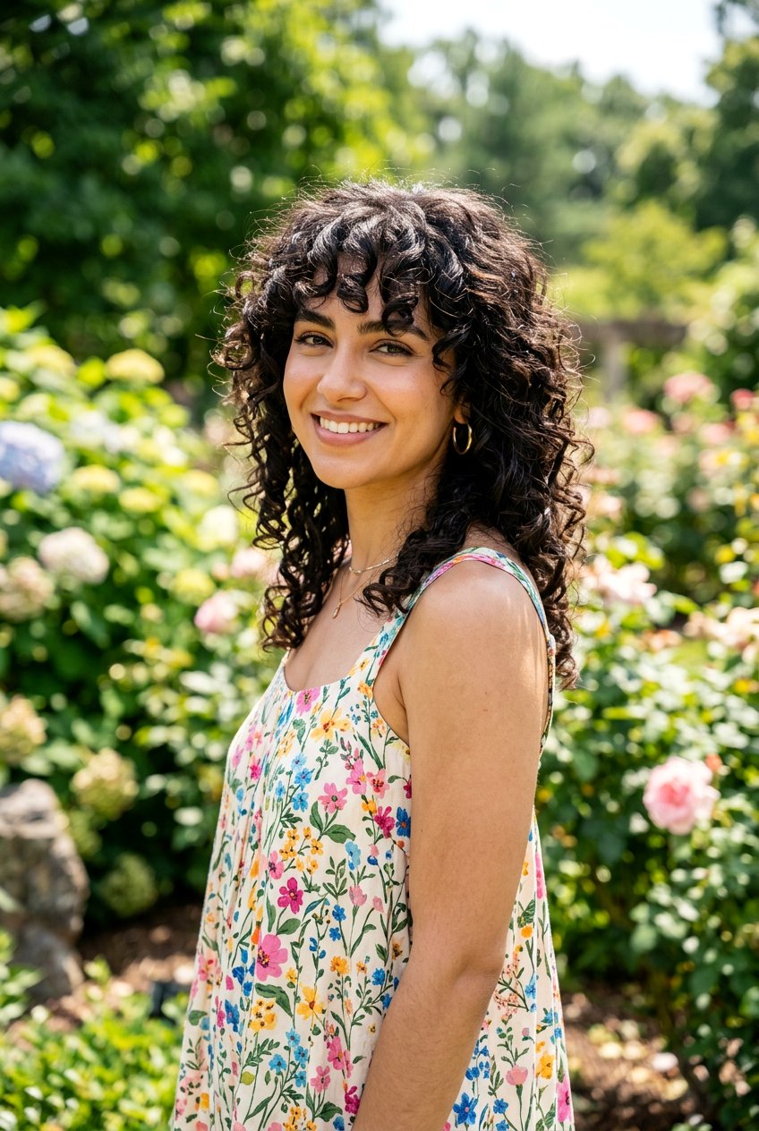 Curly Wolf Cut With Bottleneck Bangs - 20 wolf cut for women over 40 - 20 wolf cut for women over 40