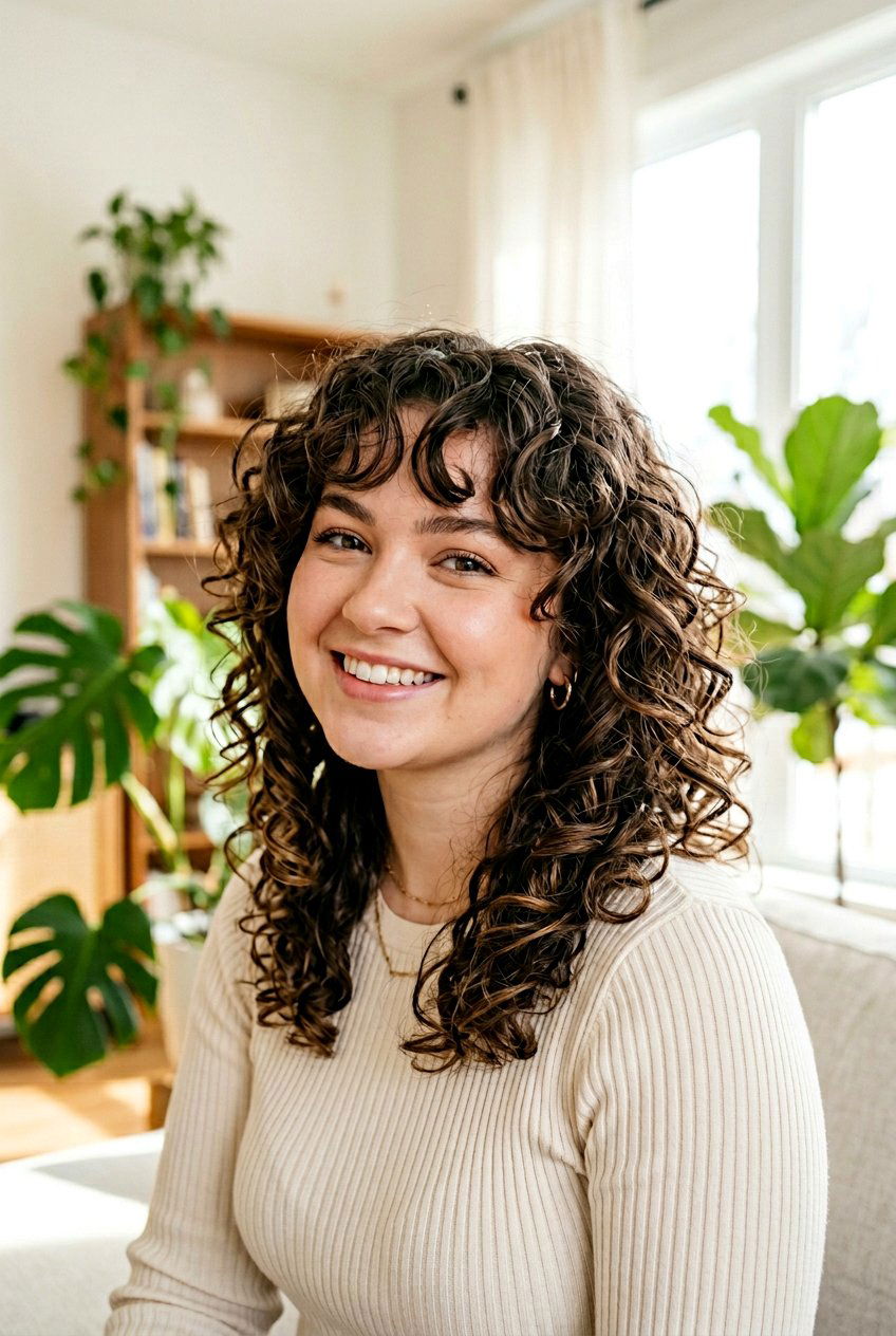 Curly Wolf Cut With Curtain Bangs For Round Face - 20 curly wolf cut for round face - 20 curly wolf cut for round face